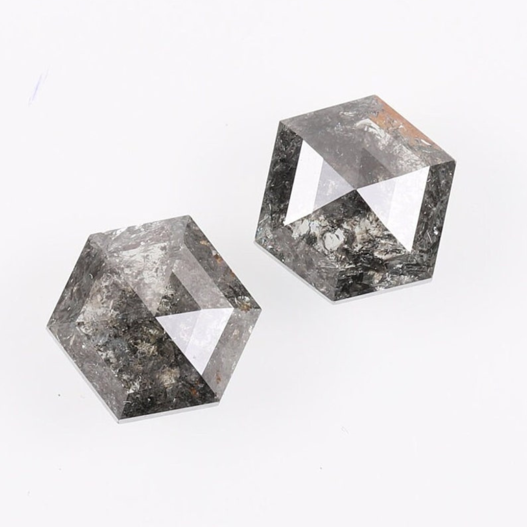 Natural Salt and Pepper 2.70 CT Hexagon Black Loose Diamond
