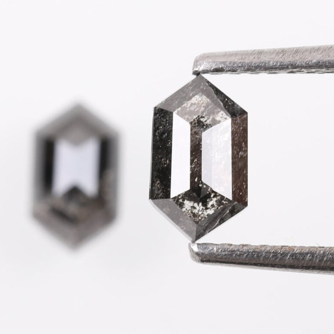 Natural Salt and Pepper 4.35 CT Hexagon Black Loose Diamond