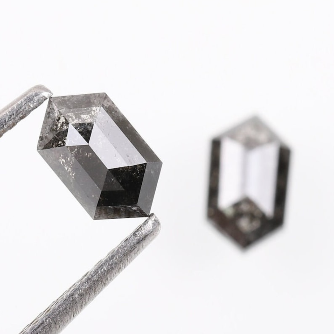 Natural Salt and Pepper 4.35 CT Hexagon Black Loose Diamond