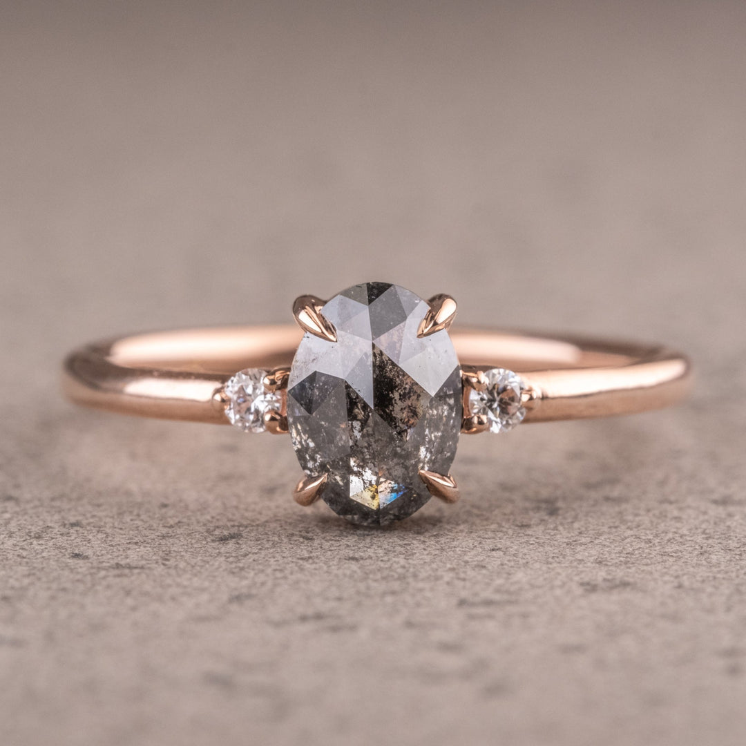 Natural Salt And Pepper 1.55 CT Oval Diamond Unique Wedding Ring