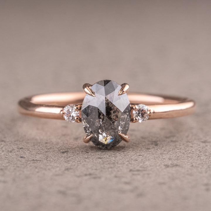 Natural Salt And Pepper 1.55 CT Oval Diamond Unique Wedding Ring