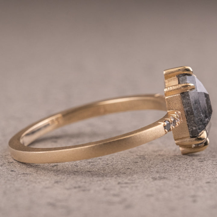 Natural Salt And Pepper 1.75 CT Hexagon Diamond Unique Handmade Ring