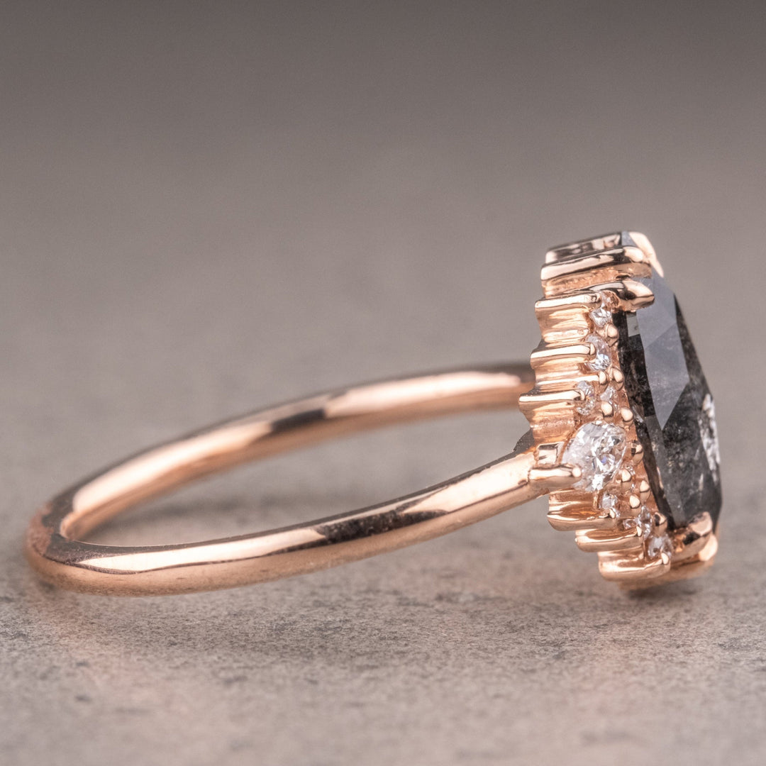 Natural Salt And Pepper 3.32 CT Marquise Diamond Unique Wedding Ring
