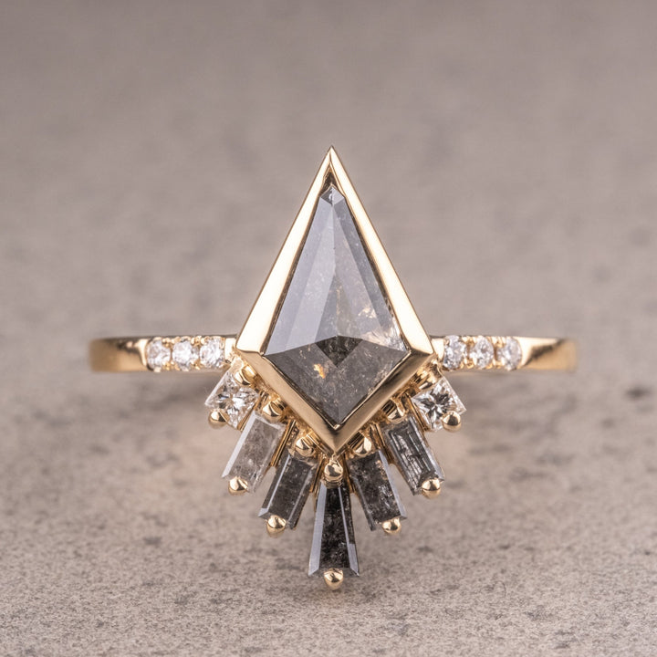 Natural Salt And Pepper 2.62 CT Kite Diamond Unique Wedding Ring