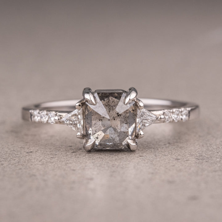 Natural Salt And Pepper 2.40 CT Asscher Diamond Unique Wedding Ring