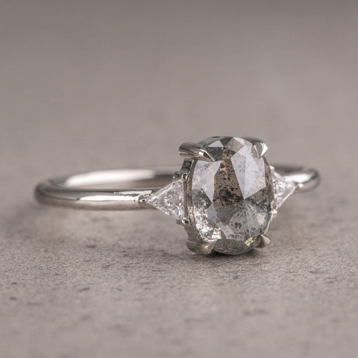 Natural Salt And Pepper 2.75 CT Oval Diamond Unique Handmade Ring