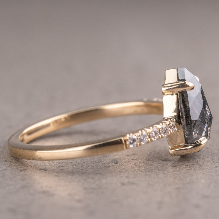 Natural Salt And Pepper 3.10 CT Pear Diamond Unique Engagement Ring