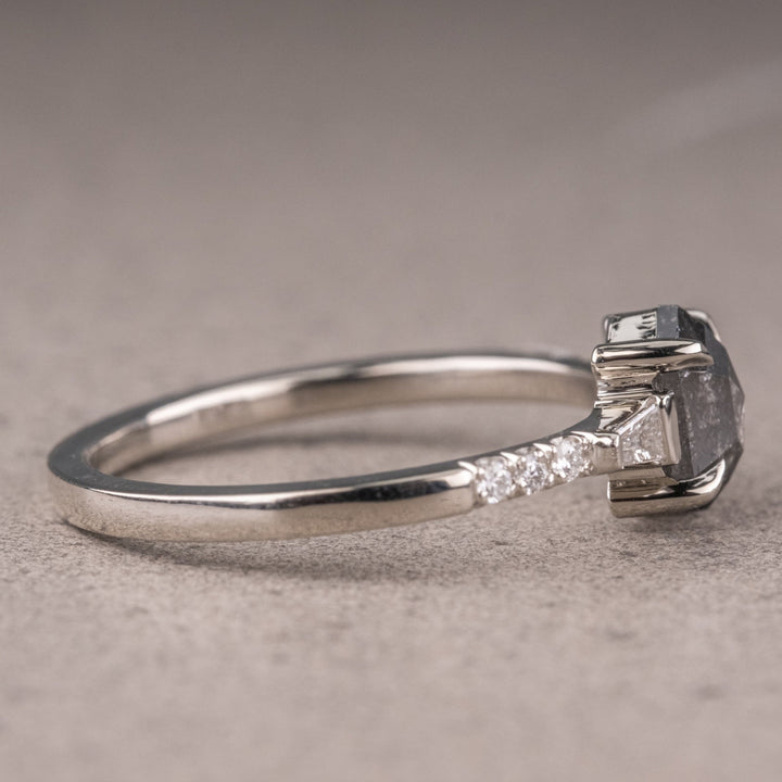 Natural Salt And Pepper 3.15 CT Hexagon Diamond Unique Wedding Ring