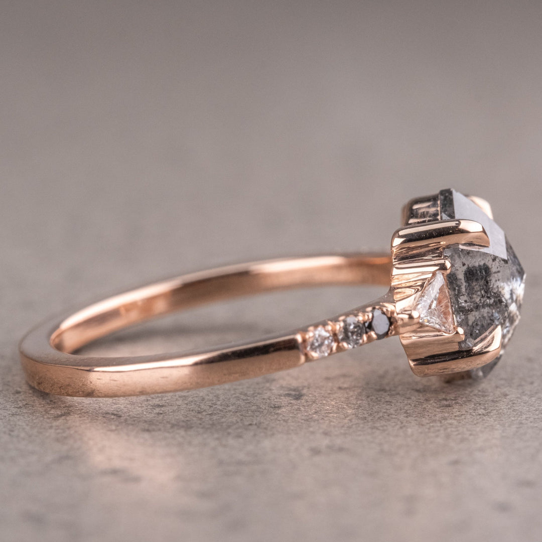 Natural Salt And Pepper 3.40 CT Hexagon Diamond Unique Handmade Ring