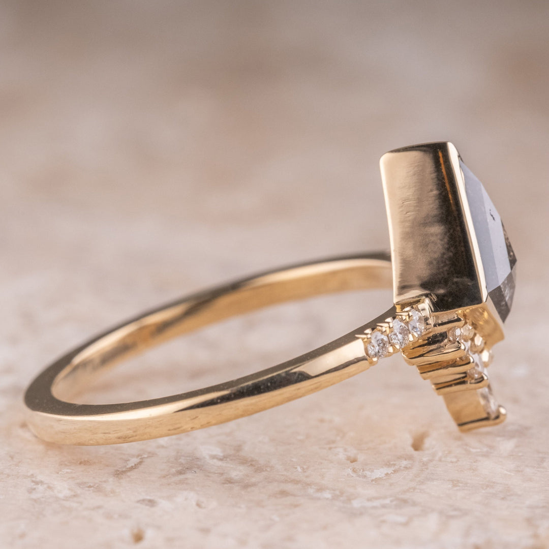 Natural Salt And Pepper 2.95 CT Kite Diamond Unique Engagement Ring