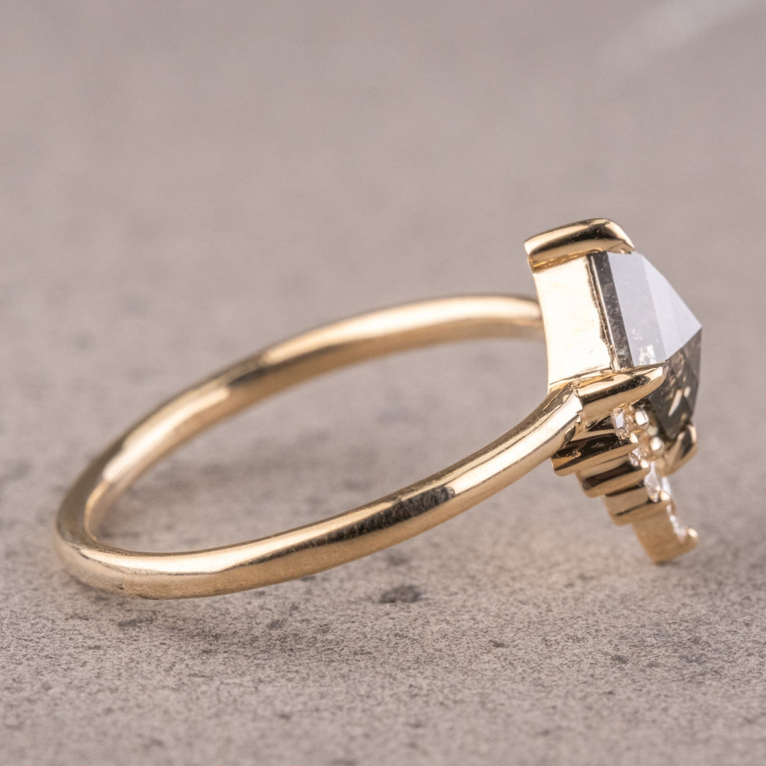 Natural Salt And Pepper 2.85 CT Kite Diamond Unique Wedding Ring