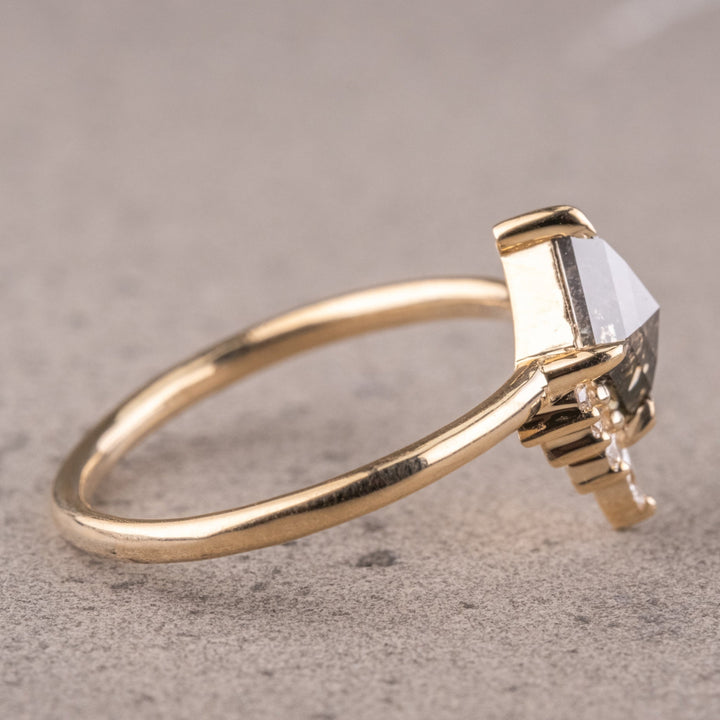Natural Salt And Pepper 2.85 CT Kite Diamond Unique Wedding Ring