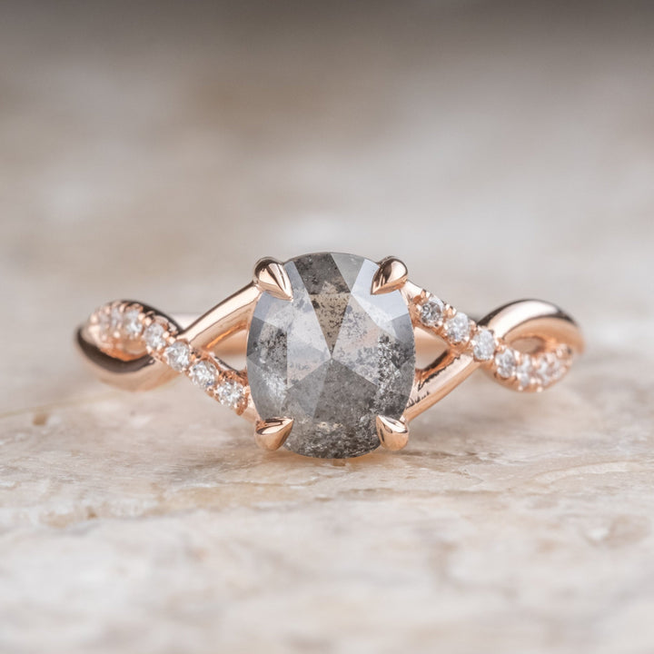 Natural Salt And Pepper 2.75 CT Oval Diamond Engagement Ring