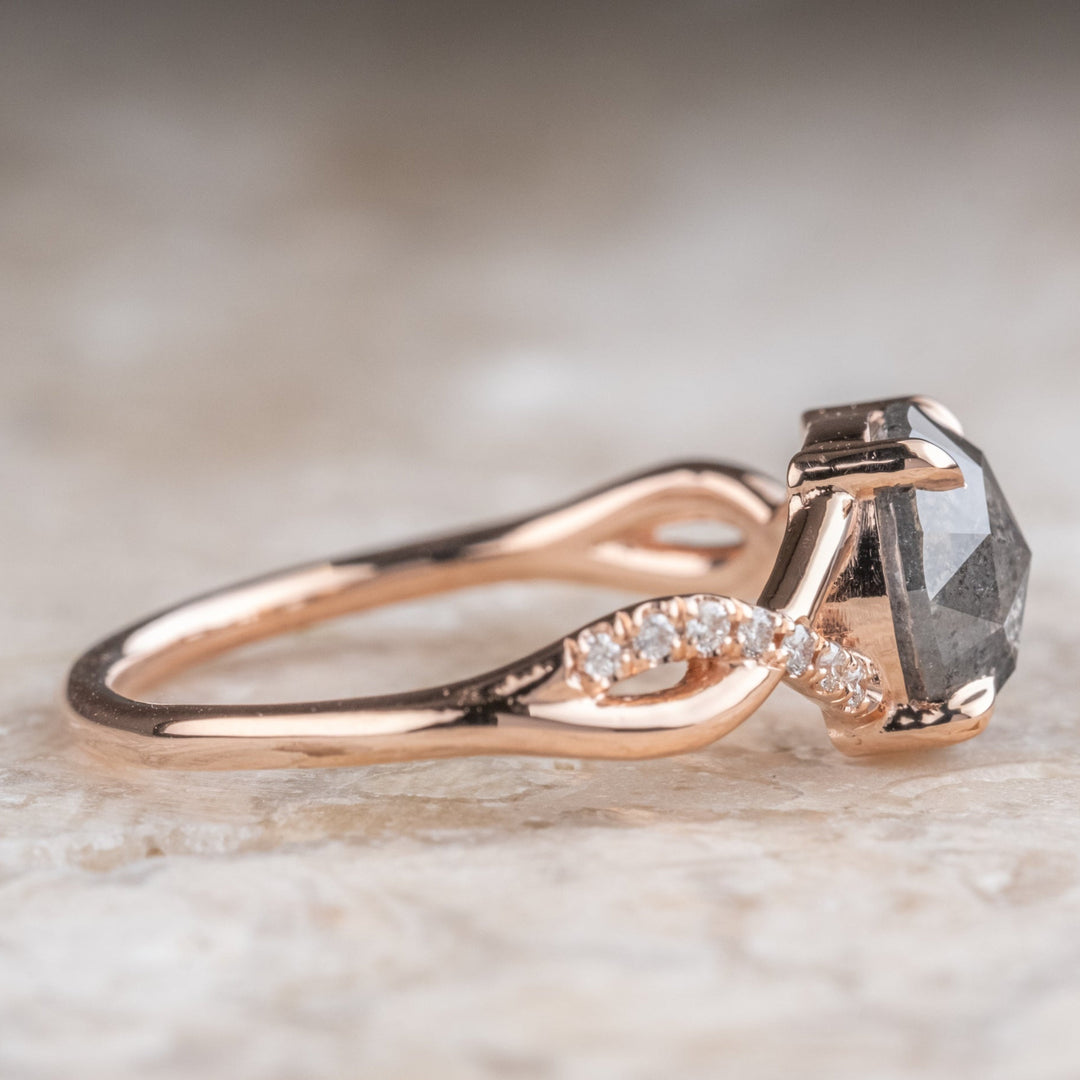Natural Salt And Pepper 2.75 CT Oval Diamond Engagement Ring