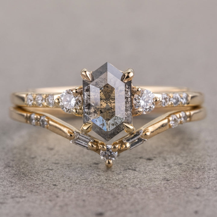 Natural Salt And Pepper 3.45 CT Hexagon Diamond Unique Wedding Ring
