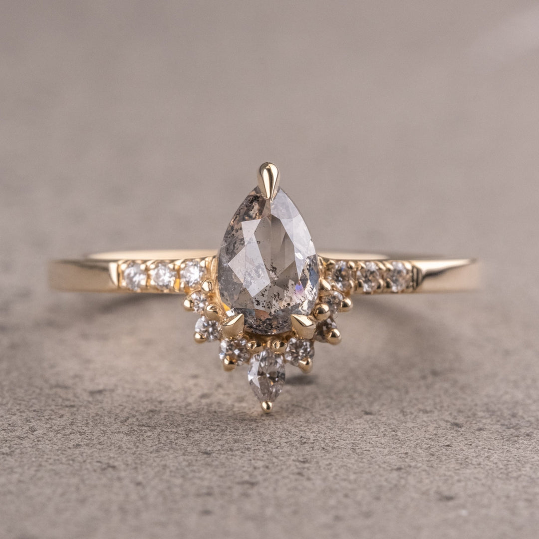 Natural Salt And Pepper 2.95 CT Pear Diamond Unique Handmade Ring