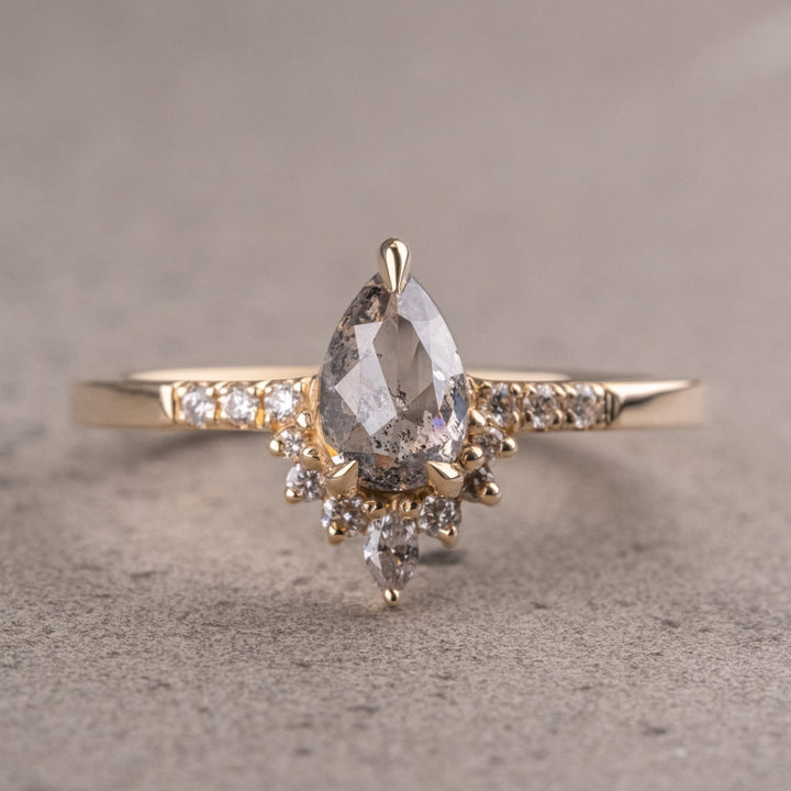 Natural Salt And Pepper 2.95 CT Pear Diamond Unique Handmade Ring