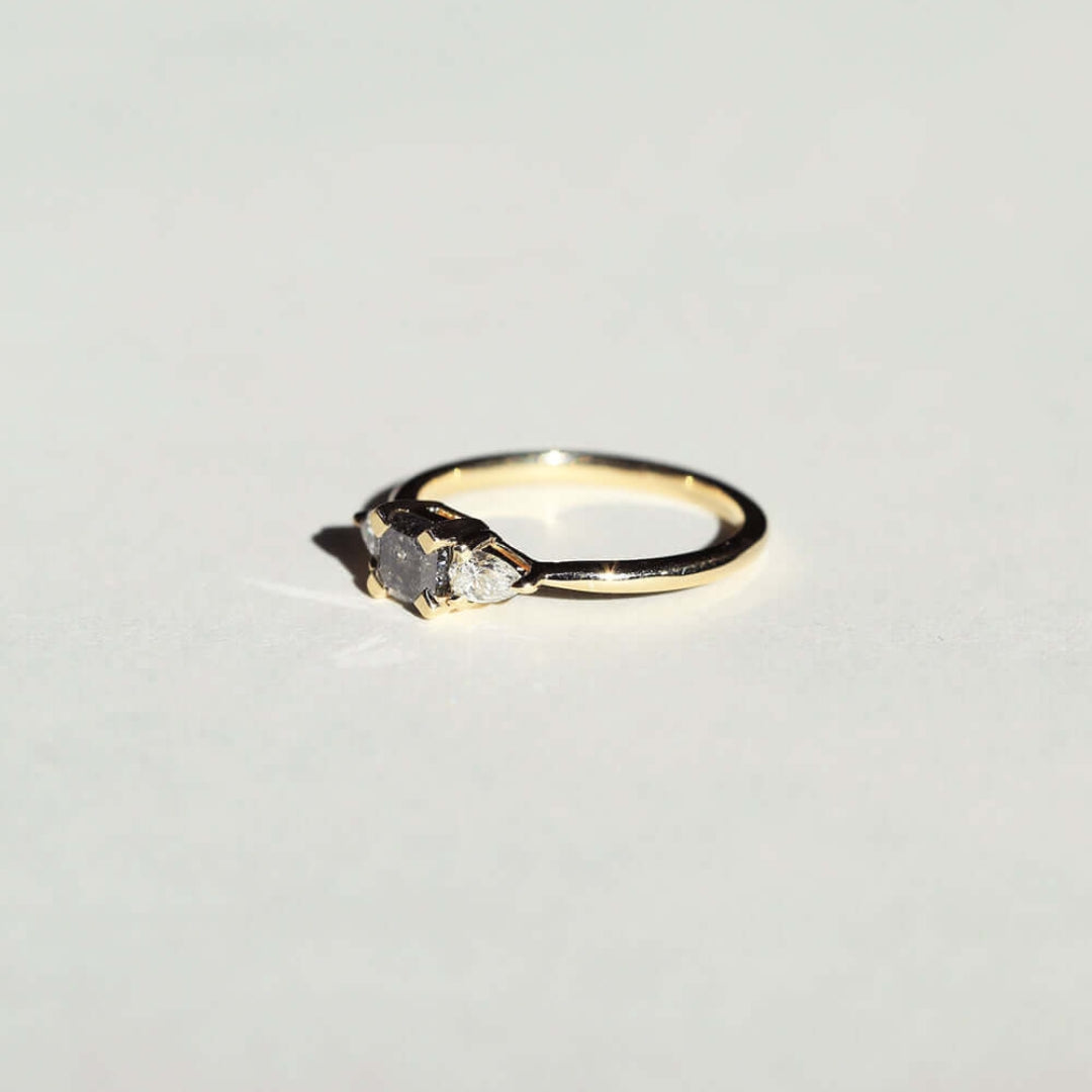 Natural Salt And Pepper 3.90 CT Cushion Diamond Unique Handmade Ring