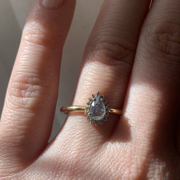 Natural Salt And Pepper 2.30 CT Pear Diamond Unique Engagement Ring