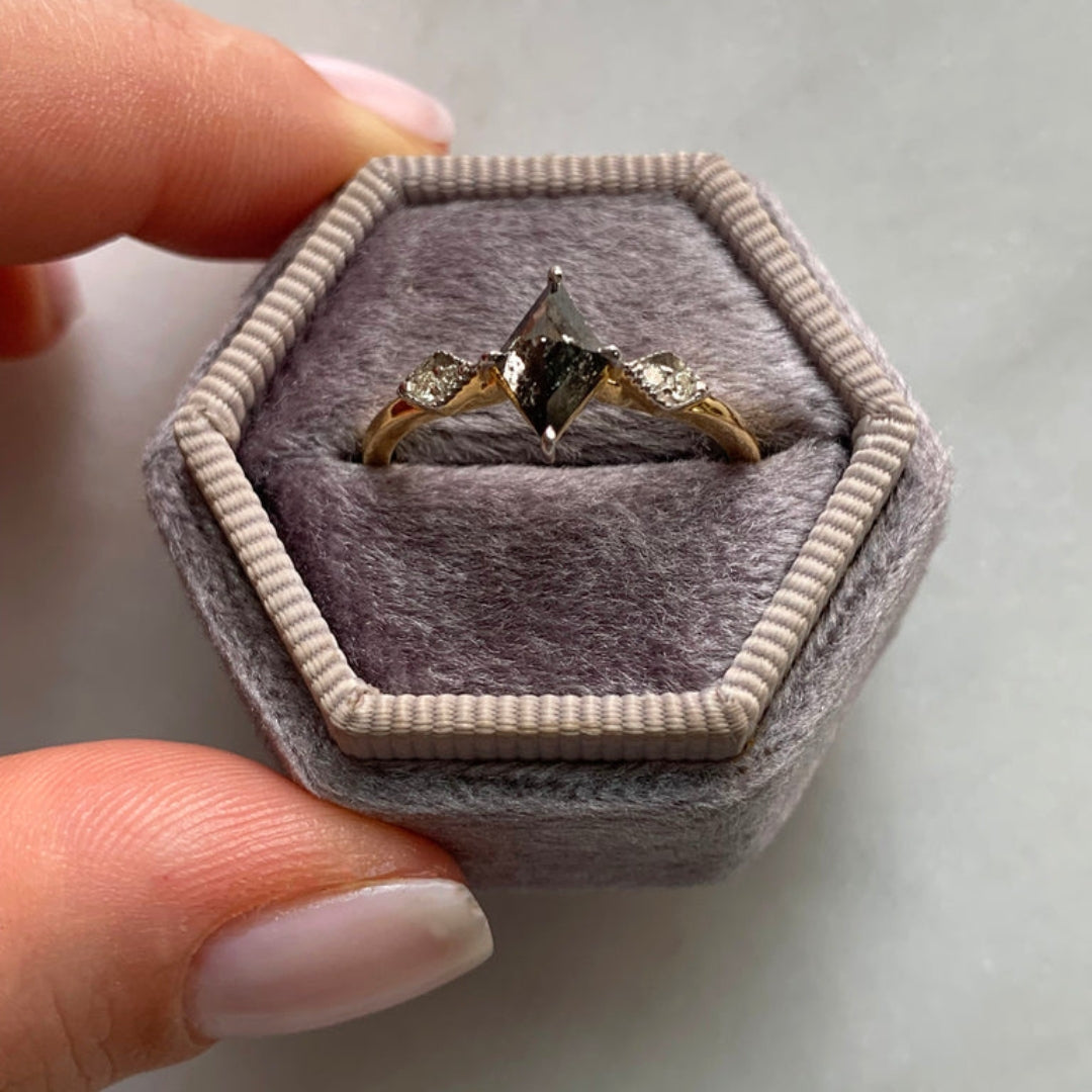Natural Salt And Pepper CT Kite Diamond Unique Wedding Ring