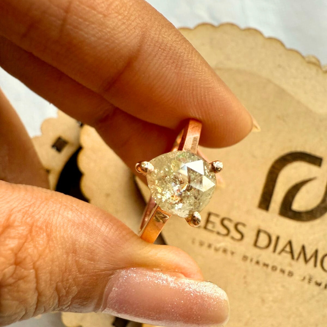 Pear Cut Gray Diamond 2.75 CT Natural Salt and Pepper Solitaire Engagement Ring