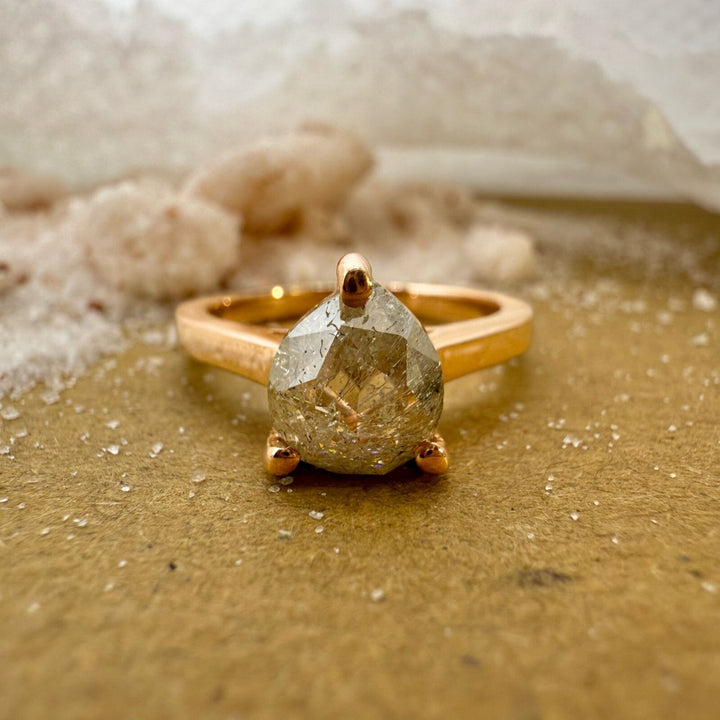 Pear Cut Gray Diamond 2.75 CT Natural Salt and Pepper Solitaire Engagement Ring