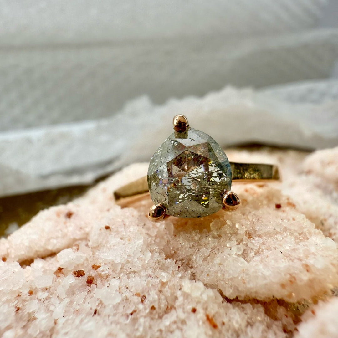 Pear Cut Gray Diamond 2.75 CT Natural Salt and Pepper Solitaire Engagement Ring