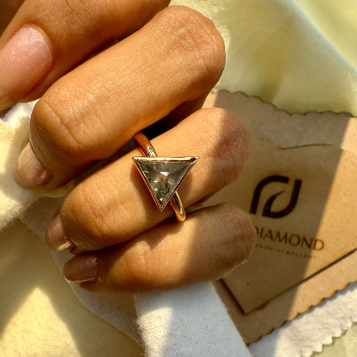 Salt and Pepper Triangle Cut Diamond 4.10 CT Diamond Solitaire Ring with Gray Diamond