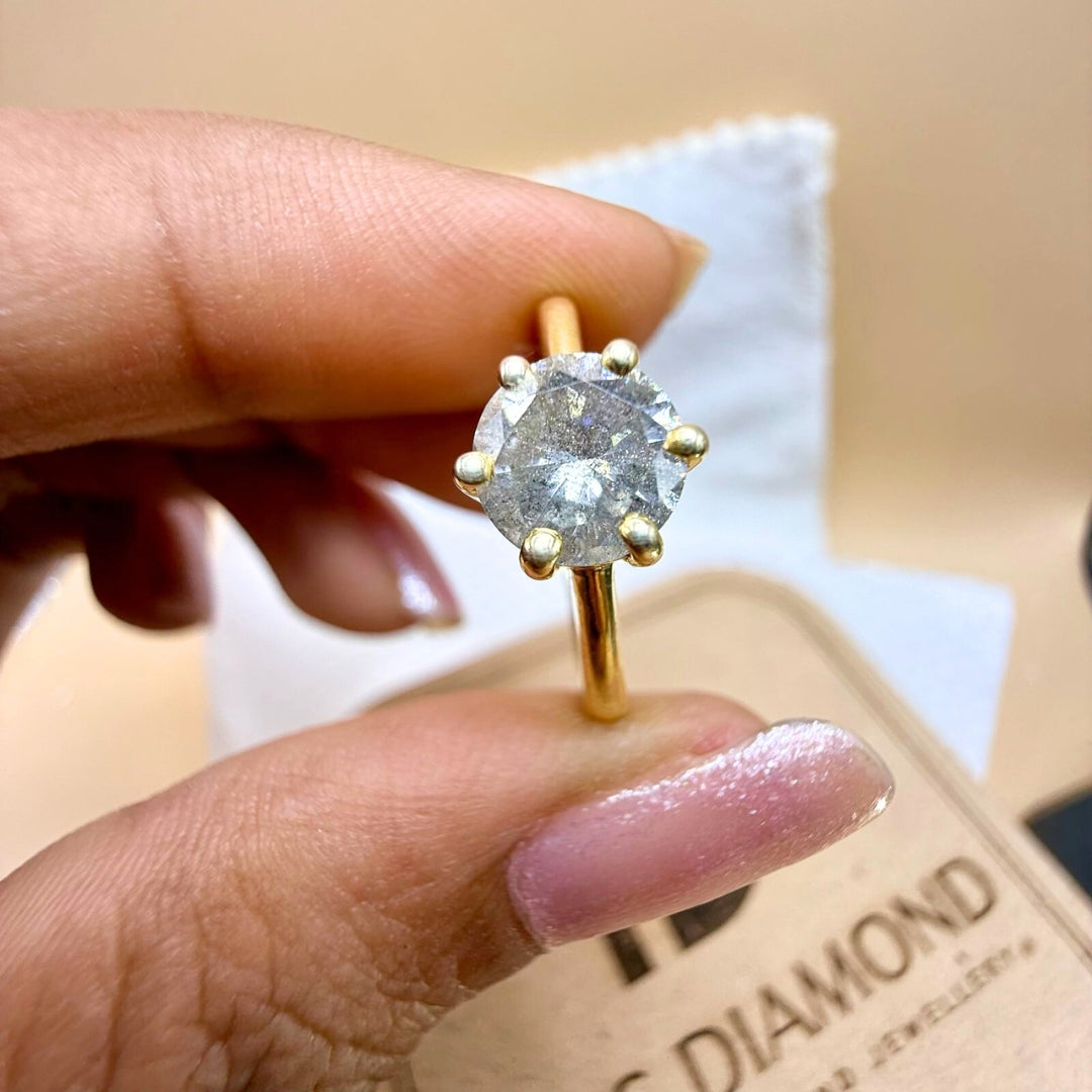 Intricate Beauty 2.00 CT Round Salt and Pepper Gray Diamond Solitaire Ring