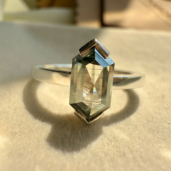 Natural salt and pepper 2.25 CT Hexagon Cut Solitaire Diamond Stunning Ring