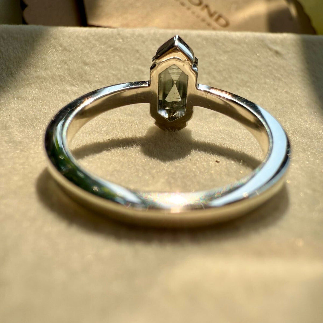 Natural salt and pepper 2.25 CT Hexagon Cut Solitaire Diamond Stunning Ring