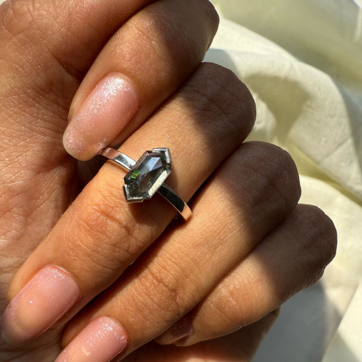 Natural salt and pepper 2.25 CT Hexagon Cut Solitaire Diamond Stunning Ring