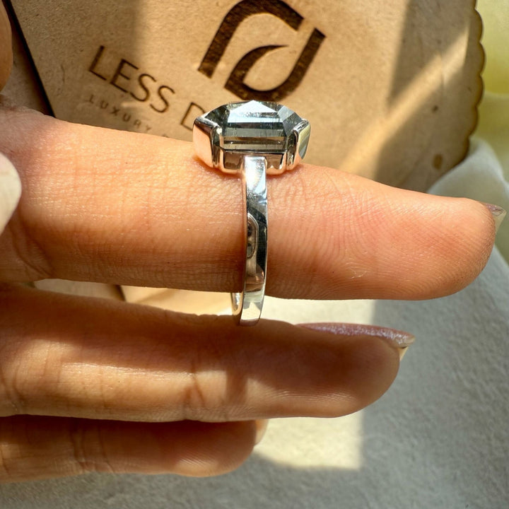 Natural salt and pepper 2.25 CT Hexagon Cut Solitaire Diamond Stunning Ring