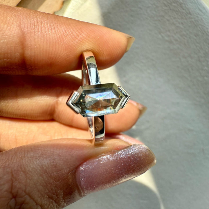 Natural salt and pepper 2.25 CT Hexagon Cut Solitaire Diamond Stunning Ring