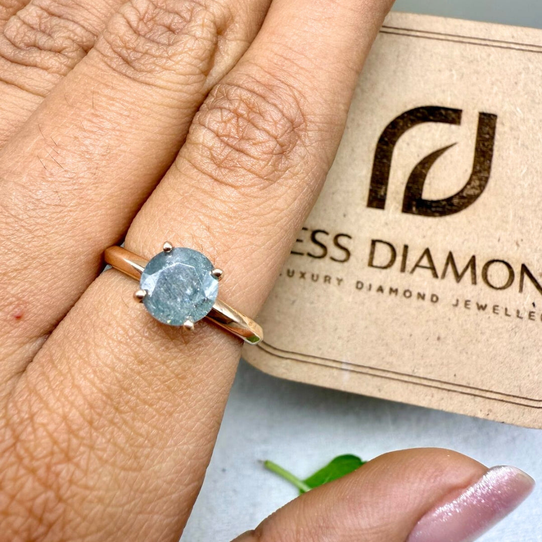 Natural Salt and Pepper Round Cut Diamond 2.04 CT Solitaire Ring