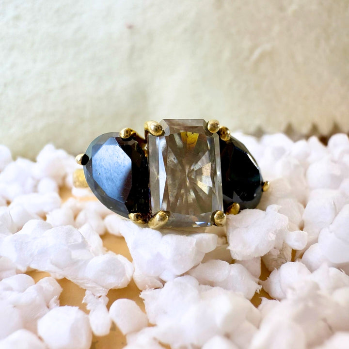 Unique Art Deco 4.98 CT Radiant Cut Natural Salt and Pepper Wedding Ring