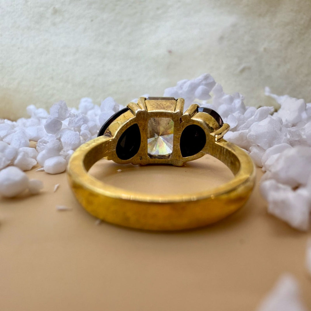 Unique Art Deco 4.98 CT Radiant Cut Natural Salt and Pepper Wedding Ring
