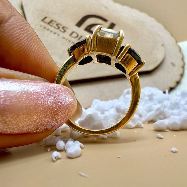 Unique Art Deco 4.98 CT Radiant Cut Natural Salt and Pepper Wedding Ring