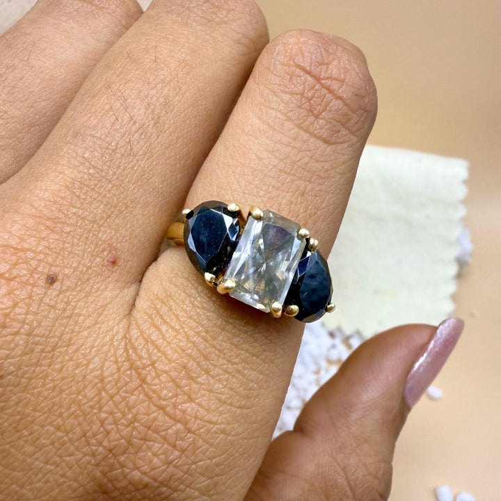 Unique Art Deco 4.98 CT Radiant Cut Natural Salt and Pepper Wedding Ring