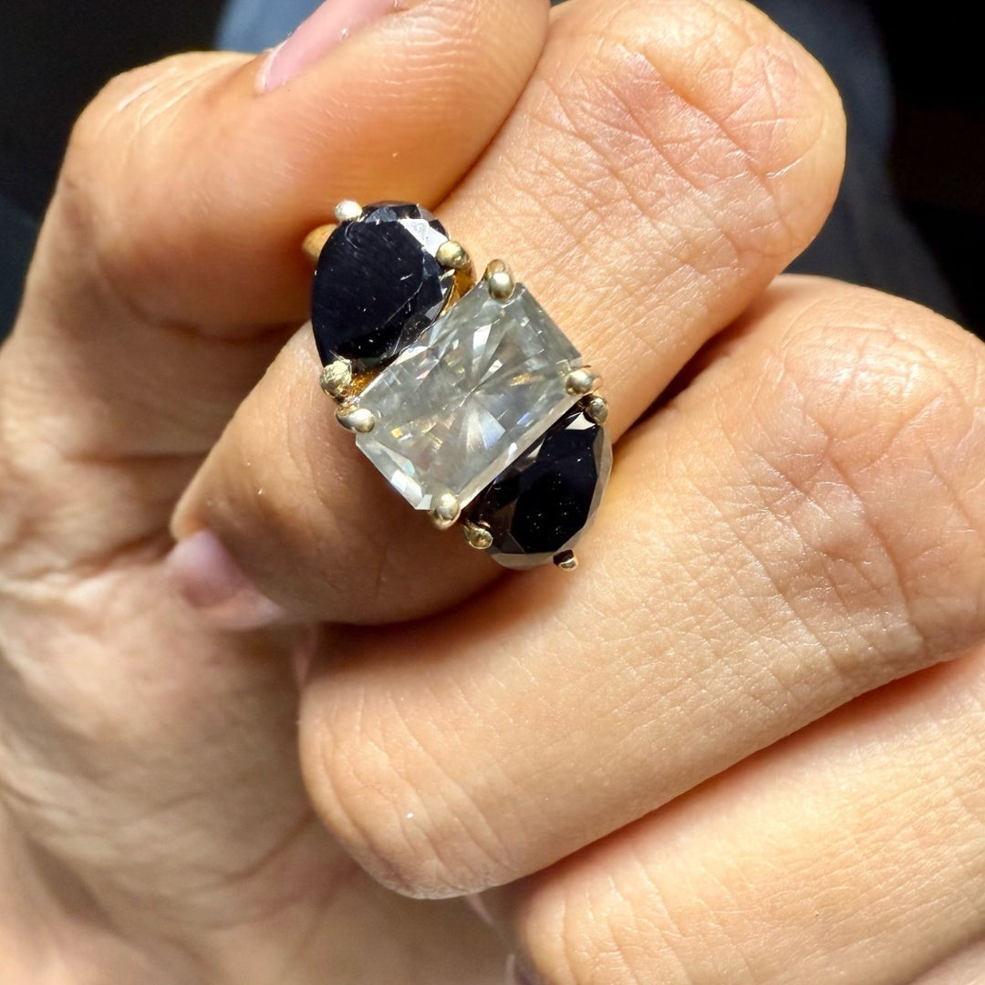 Unique Art Deco 4.98 CT Radiant Cut Natural Salt and Pepper Wedding Ring