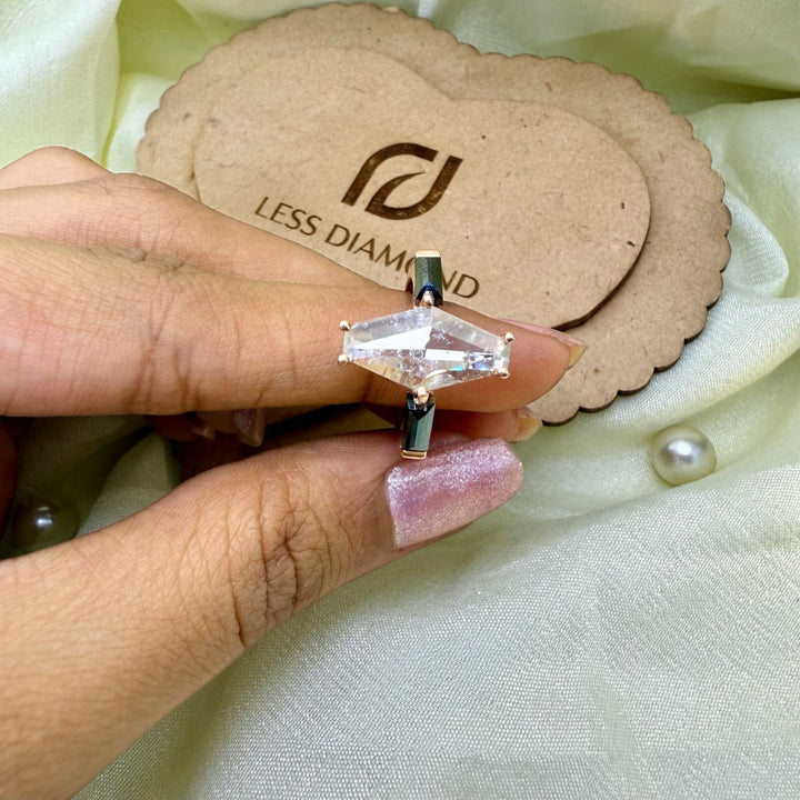 Salt And Pepper Diamond Ring, Lozenge Cut Art Deco Unique Engagement Ring