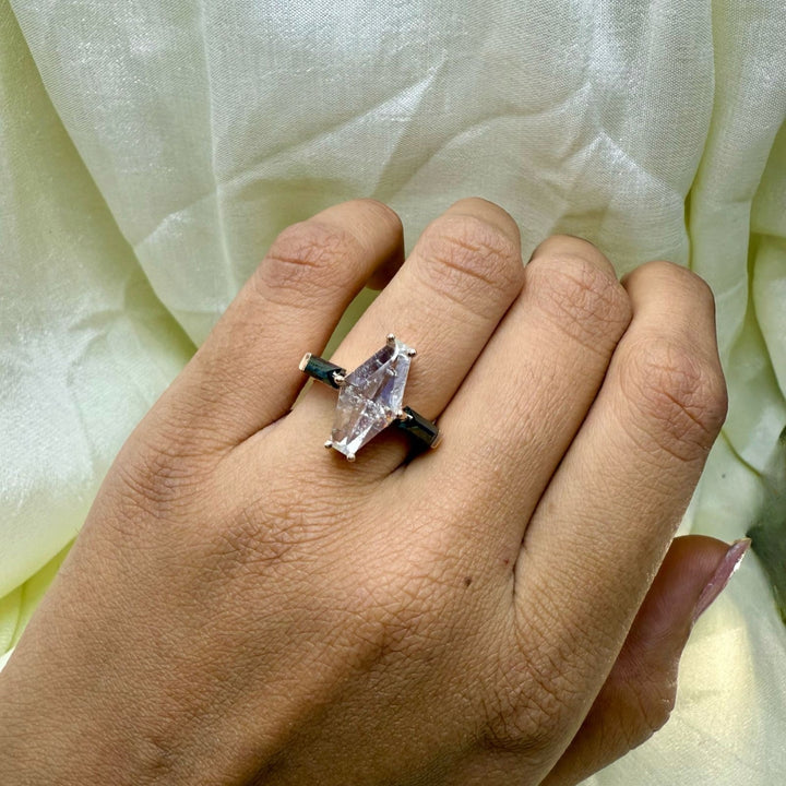 Salt And Pepper Diamond Ring, Lozenge Cut Art Deco Unique Engagement Ring