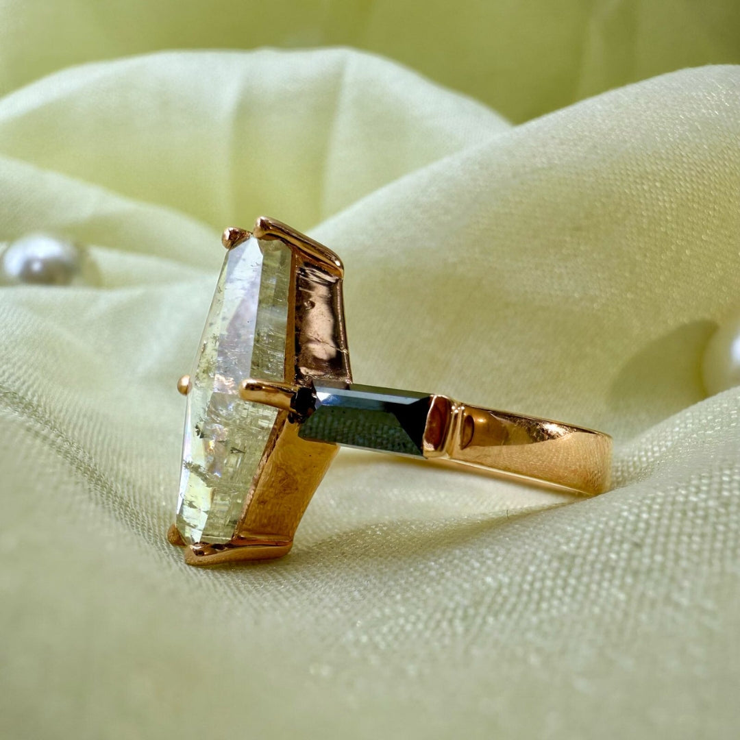 Salt And Pepper Diamond Ring, Lozenge Cut Art Deco Unique Engagement Ring