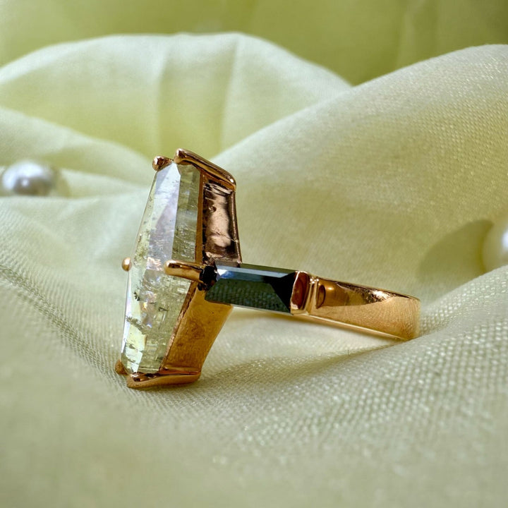 Salt And Pepper Diamond Ring, Lozenge Cut Art Deco Unique Engagement Ring