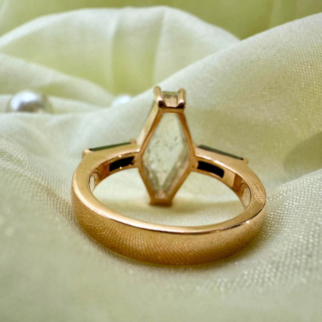 Salt And Pepper Diamond Ring, Lozenge Cut Art Deco Unique Engagement Ring