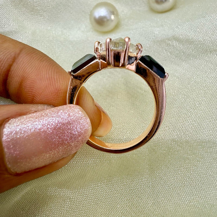 Salt And Pepper Diamond Ring, Lozenge Cut Art Deco Unique Engagement Ring