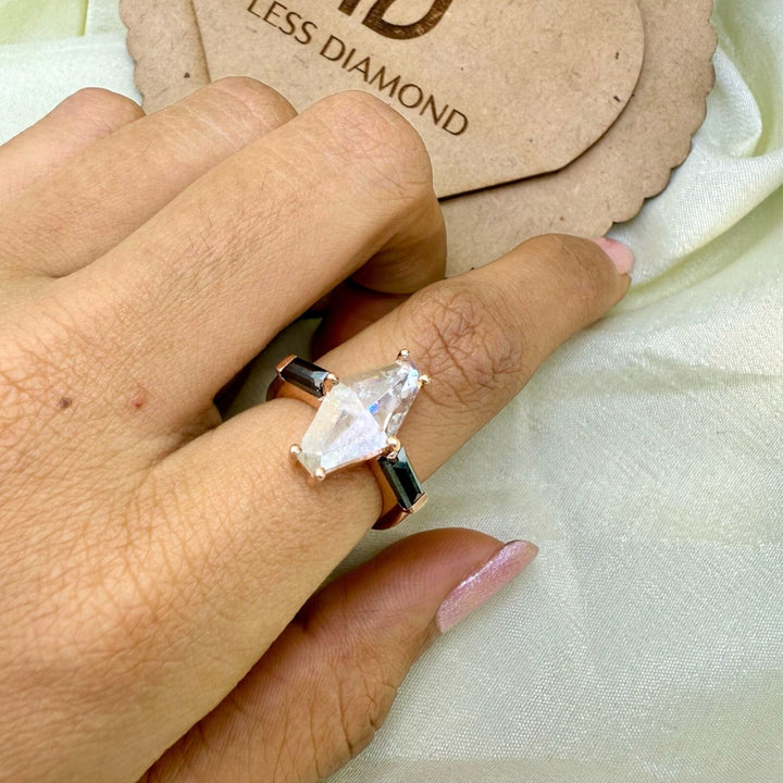 Salt And Pepper Diamond Ring, Lozenge Cut Art Deco Unique Engagement Ring