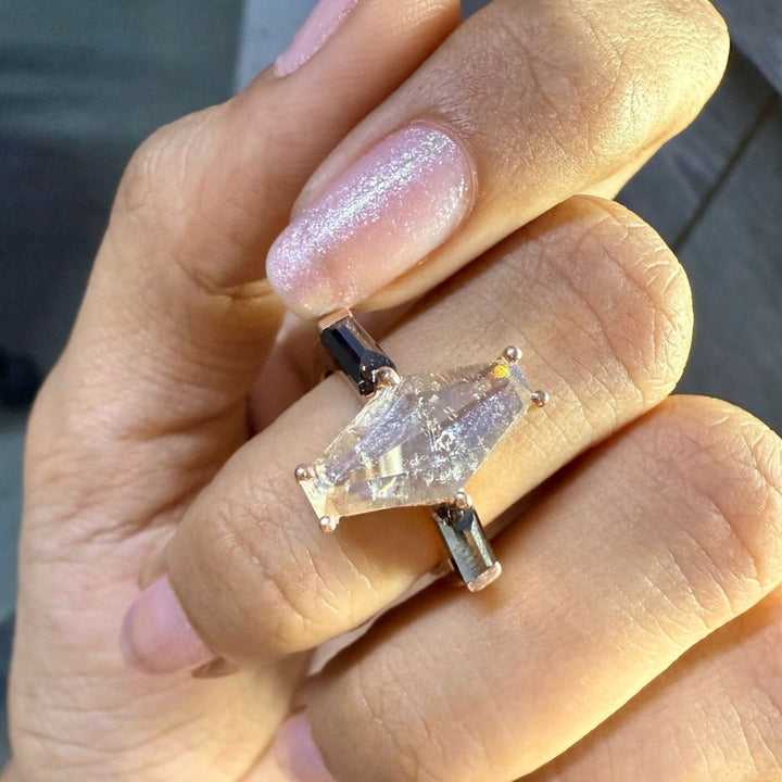 Salt And Pepper Diamond Ring, Lozenge Cut Art Deco Unique Engagement Ring