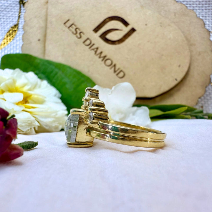 Side Stone Emerald Cut Salt and Pepper Diamond Engagement Ring