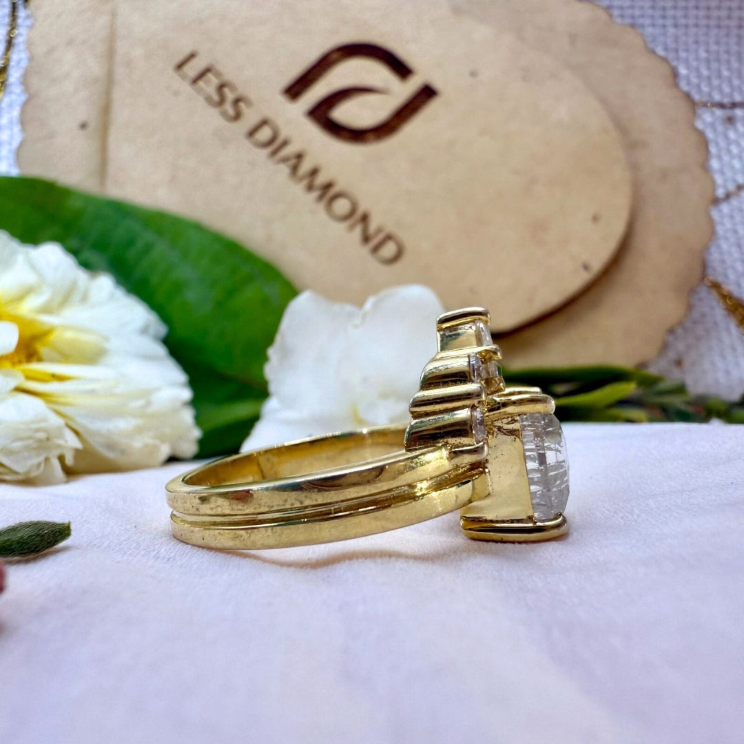 Side Stone Emerald Cut Salt and Pepper Diamond Engagement Ring
